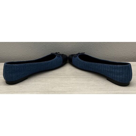 Tory Burch NIB Sz 9 Flats Cap-Toe Quilted Ballet Dark Blue Leather Denim Shoes - Picture 9 of 11